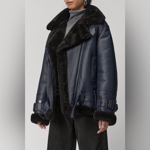 The Arrivals Moya V Navy Shearling jacket NEW WITH TAGS - Picture 4 of 7